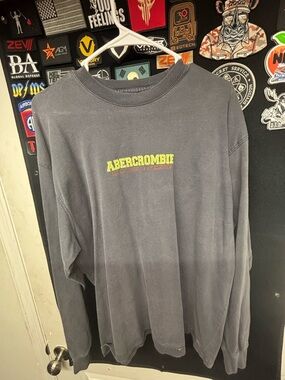 Abercrombie & Fitch Gray Crewneck with Gold Logo Patch